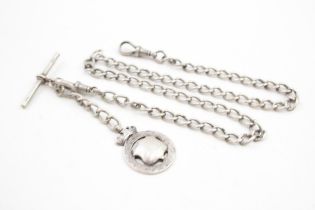 Antique Edwardian sterling silver watch chain and fob (48g)