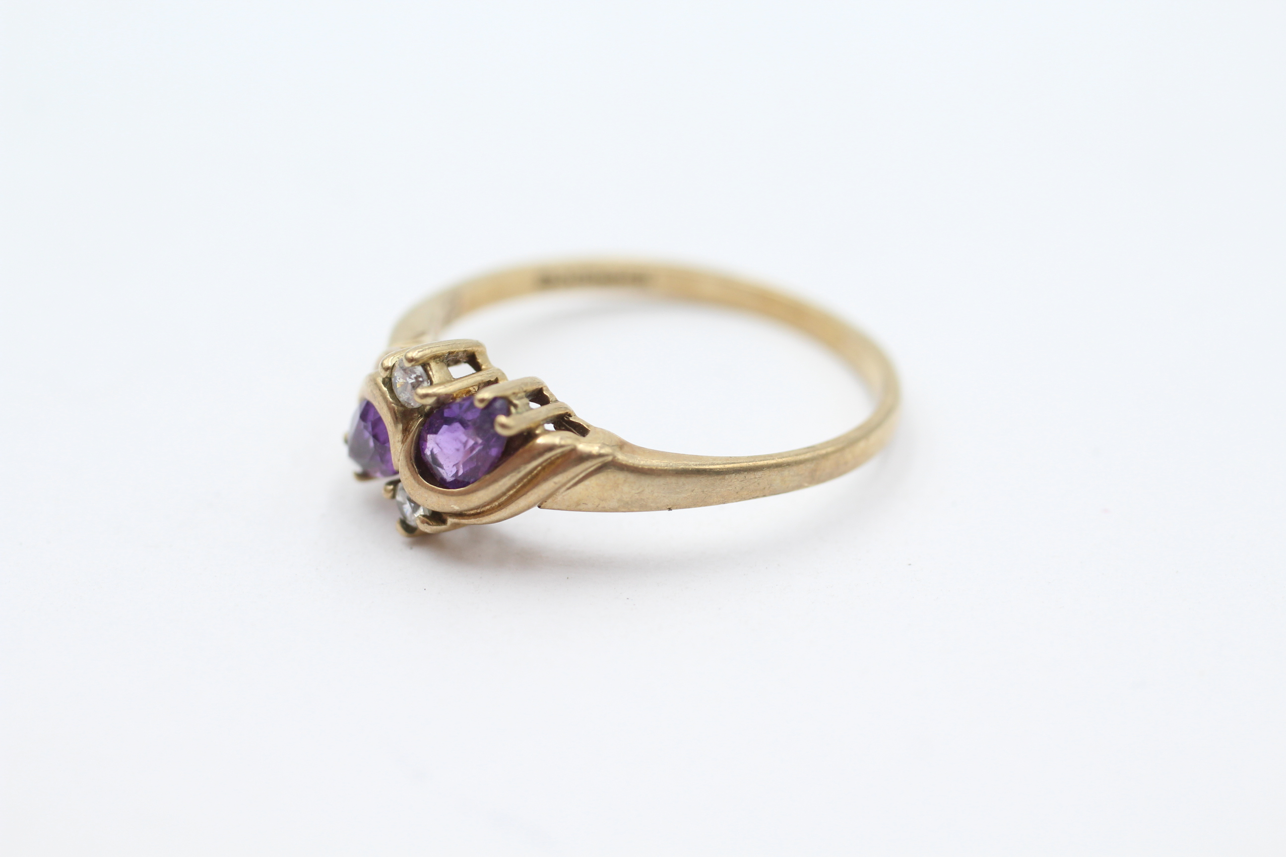 9ct gold amethyst & cubic zirconia four stone cluster ring Size Q - 1.9 g - Image 3 of 5
