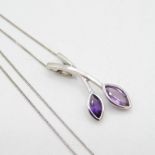 9ct white gold and amethyst pear drop pendant and chain - pendant measures 30mm long 3.6g