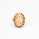 9ct gold vintage hand carved shell cameo "The Three Graces" ring Size O 1/2 - 4.7 g