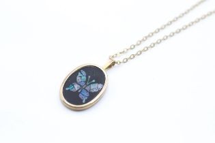 9ct gold mosaic opal butterfly pendant necklace - 2.6 g