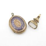 Back and front locket 22mm long and plated fob stamp seal as seen
