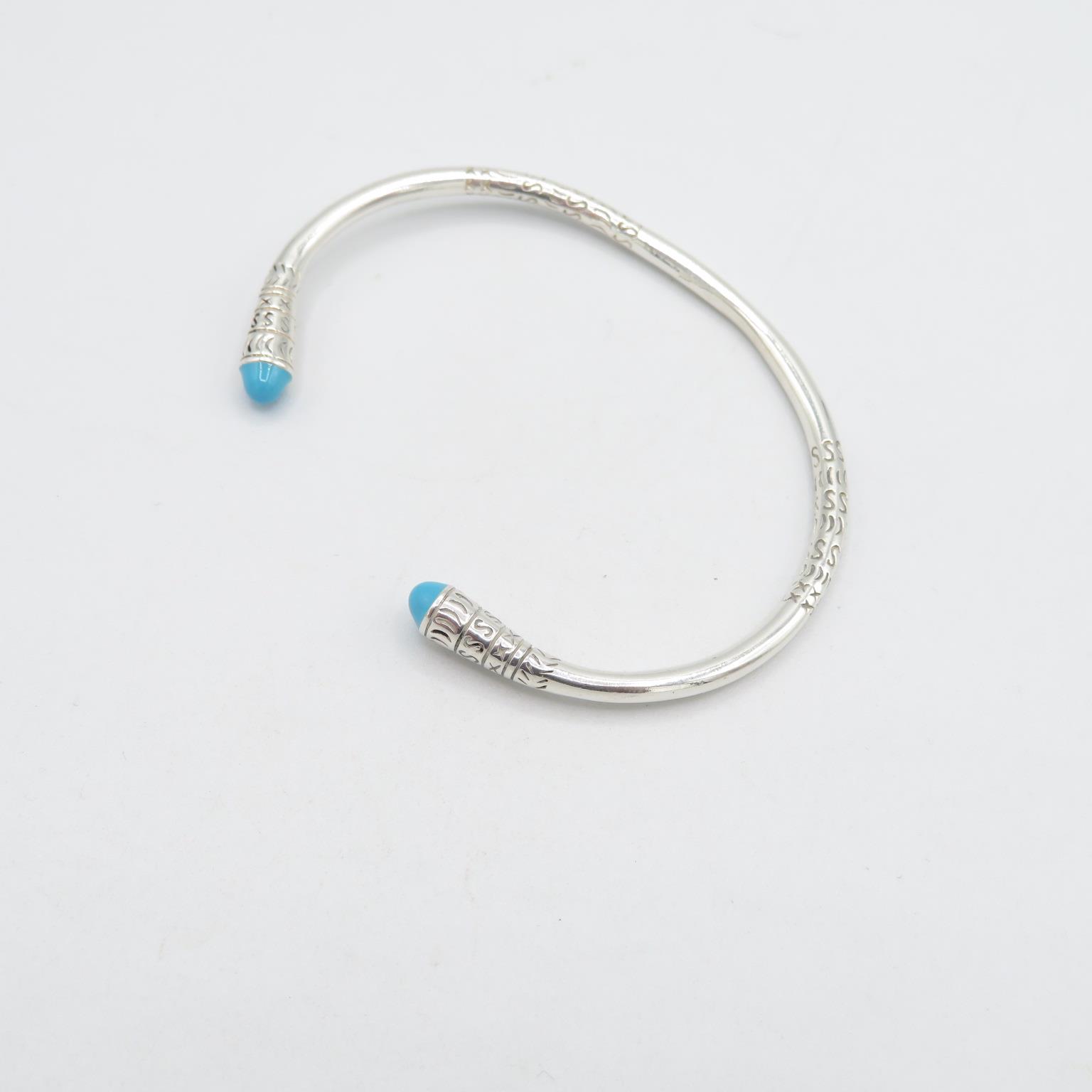 HM 925 Sterling Silver engraved bangle set with turquoise stones - adjustable - (20g) In excellent - Image 3 of 5