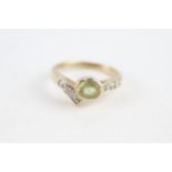 9ct gold green & white gemstone dress ring Size N 1/2 - 2.8 g