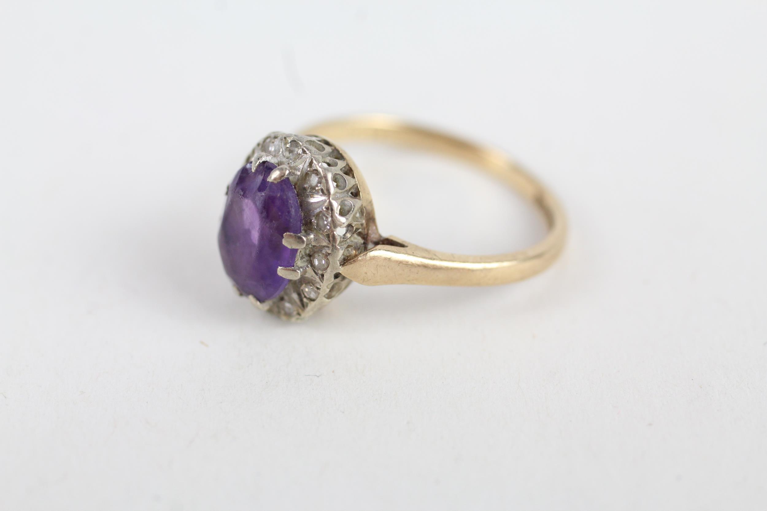 9ct gold amethyst and diamond cluster ring Size M - 2.6 g - Image 3 of 4