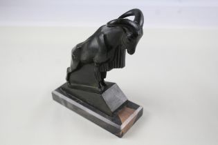 Vintage Art Deco Signed MAX LE VERRIER Spelter Ram Bookend w/ Marble Base - Dimensions - 13.5cm(w) x