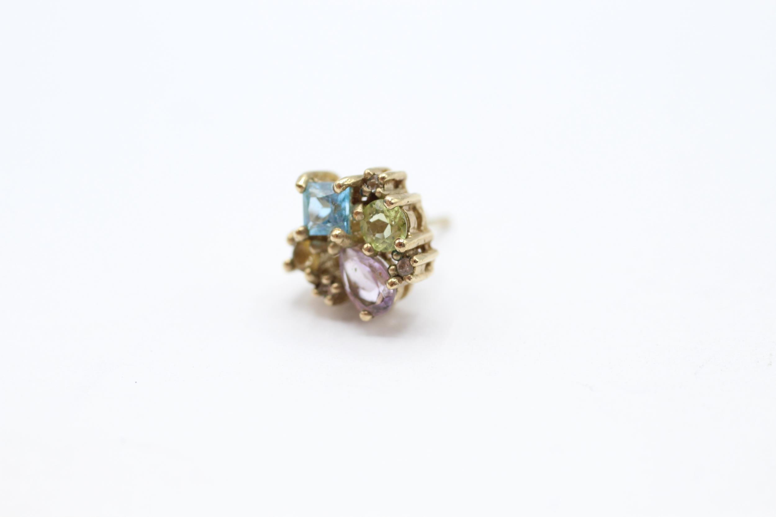 9ct gold multi gemstone cluster stud earrings, gemstones including: amethyst, topaz, citrine, - Image 3 of 4