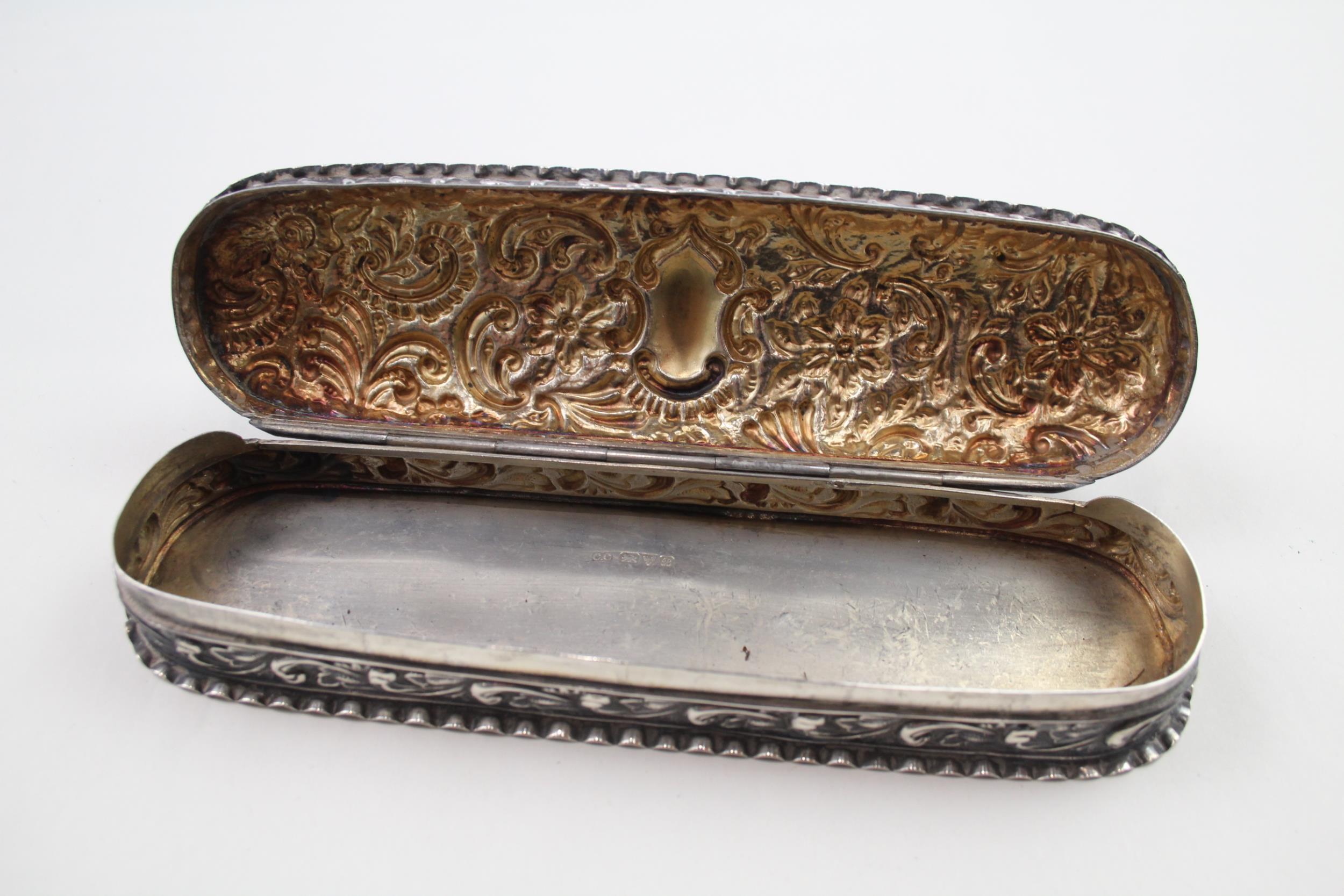 Antique Edwardian 1902 Chester Sterling Silver Long Trinket / Jewellery Box 129g - w/ Engraved - Image 7 of 8
