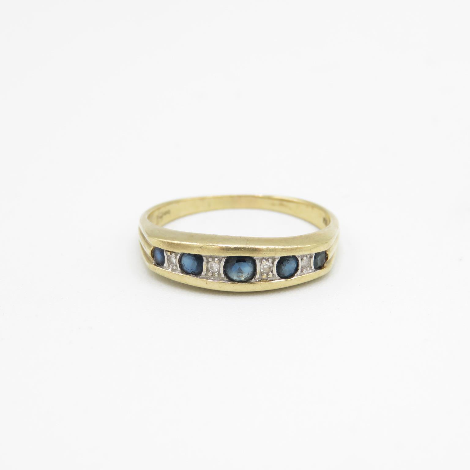 9ct gold sapphire & diamond half eternity ring Size O 1/2 - 2.2 g