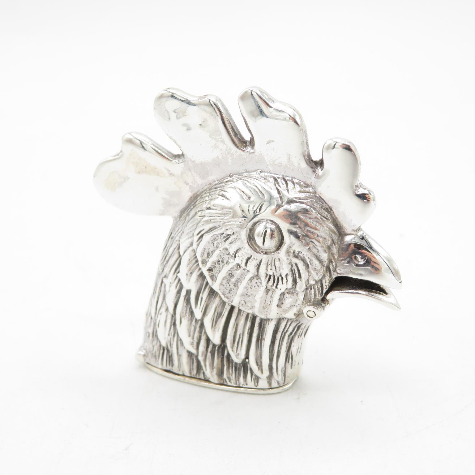 925 Sterling Silver HM articulated Cockerel Vesta with spring loaded lid in excellent condition -