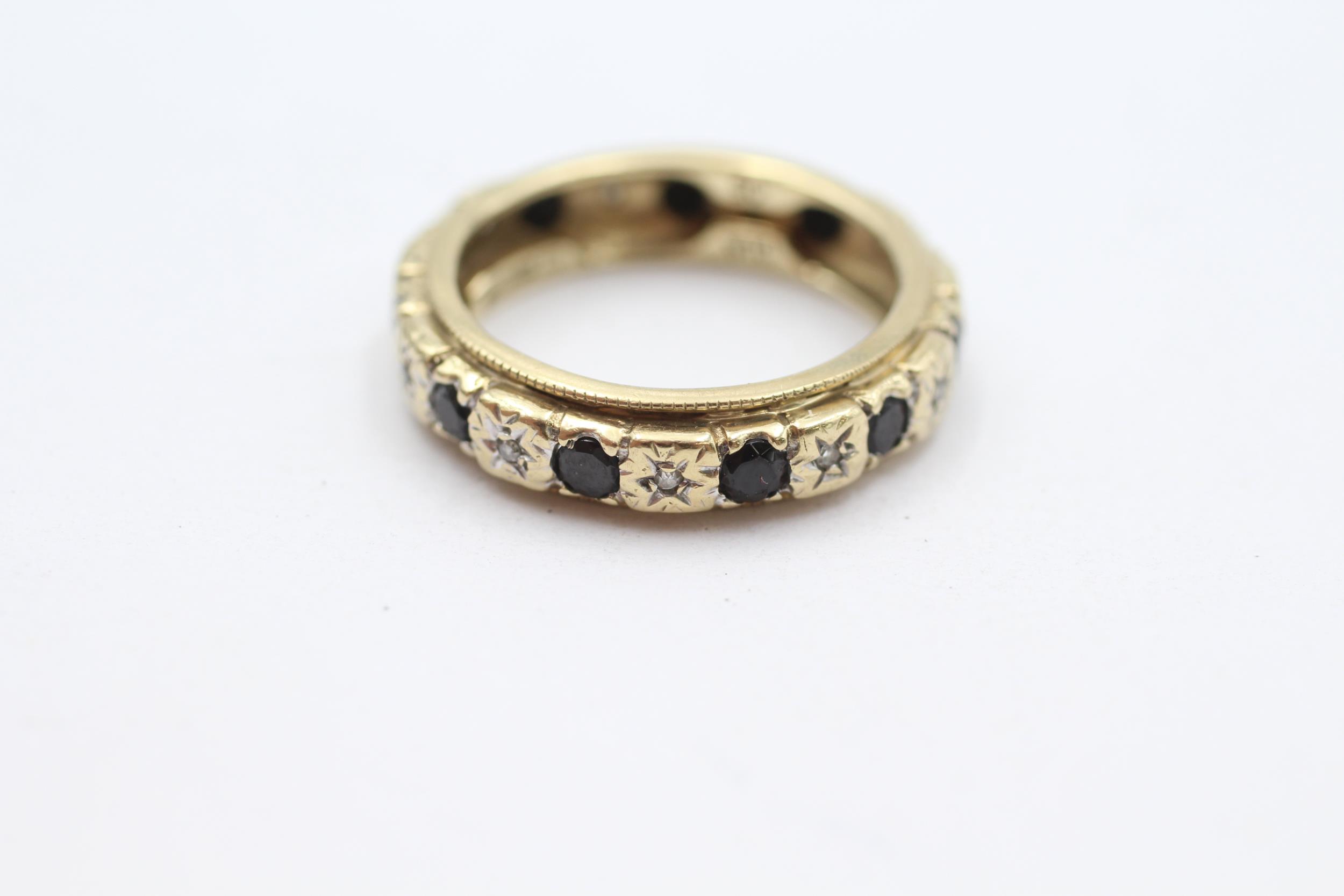 9ct gold black gemstone & diamond full eternity ring Size L - 3.1 g - Image 2 of 4