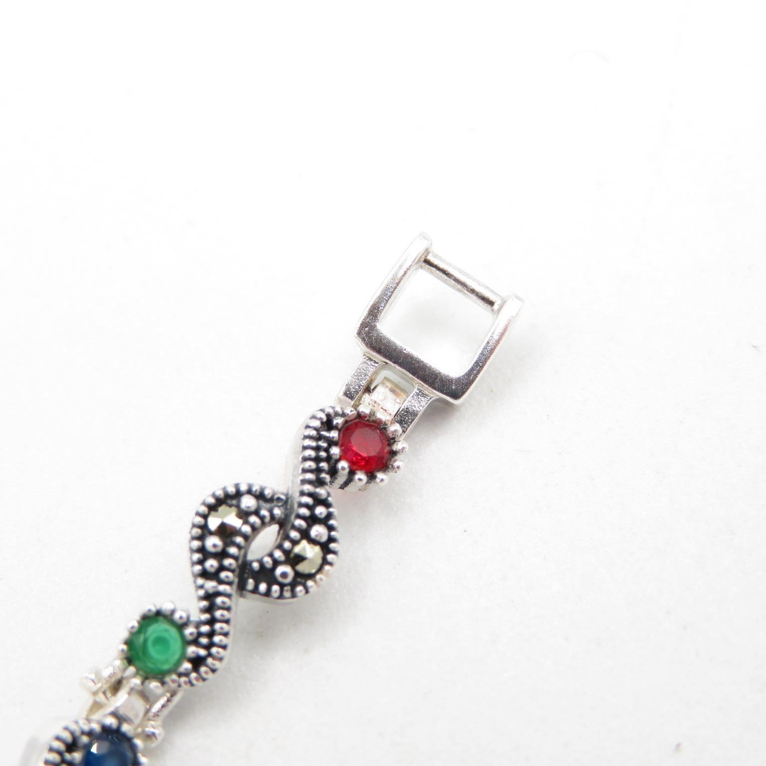 HM 925 Sterling Silver bracelet set with green, blue and red stones (12g) in excellent condition - - Bild 4 aus 5