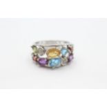 9ct gold multi gemstone dress ring, gemstones including diamond, blue topaz, amethyst, peridot,
