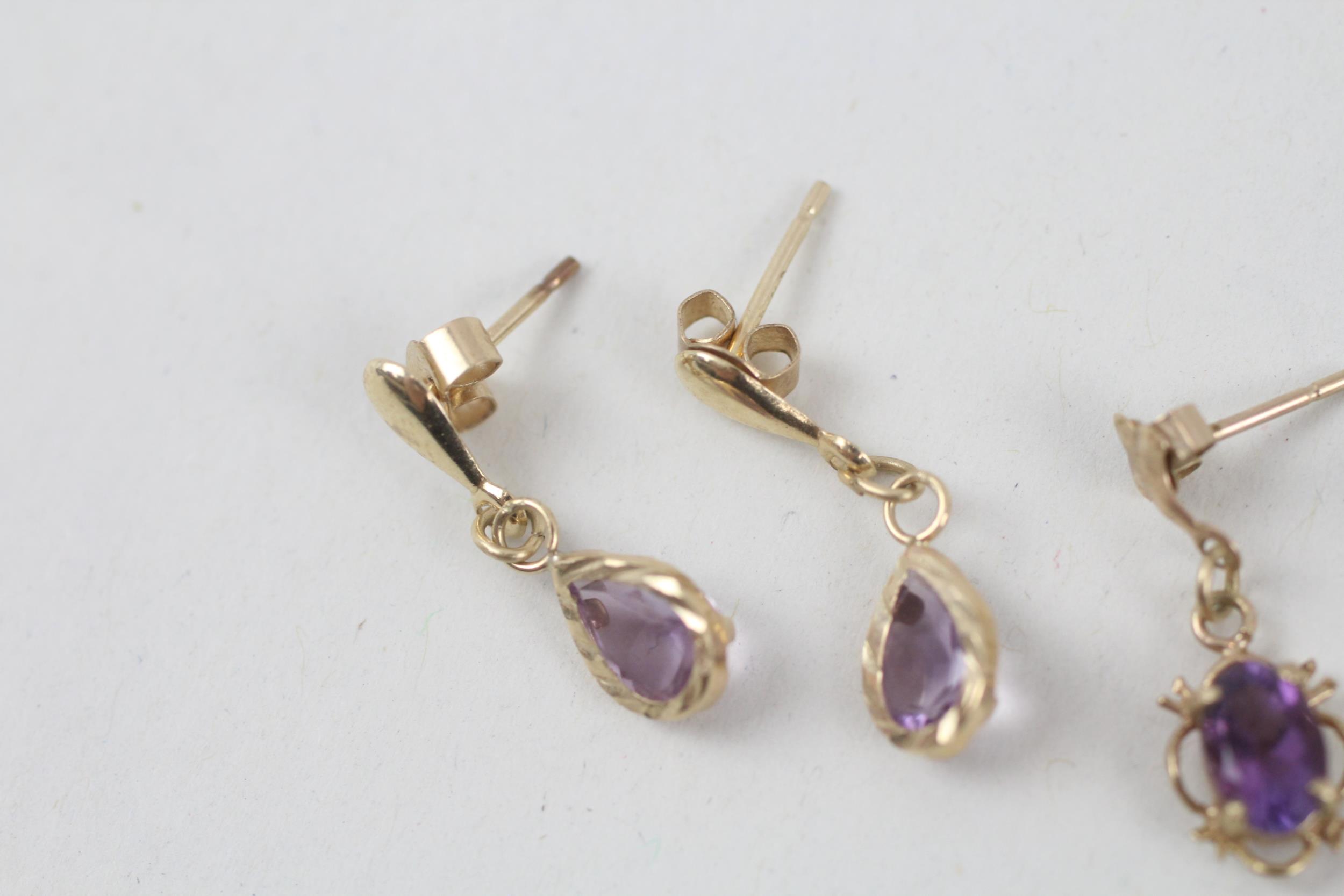2x 9ct gold amethyst drop earrings with scroll backs - 1.5 g - Image 3 of 8