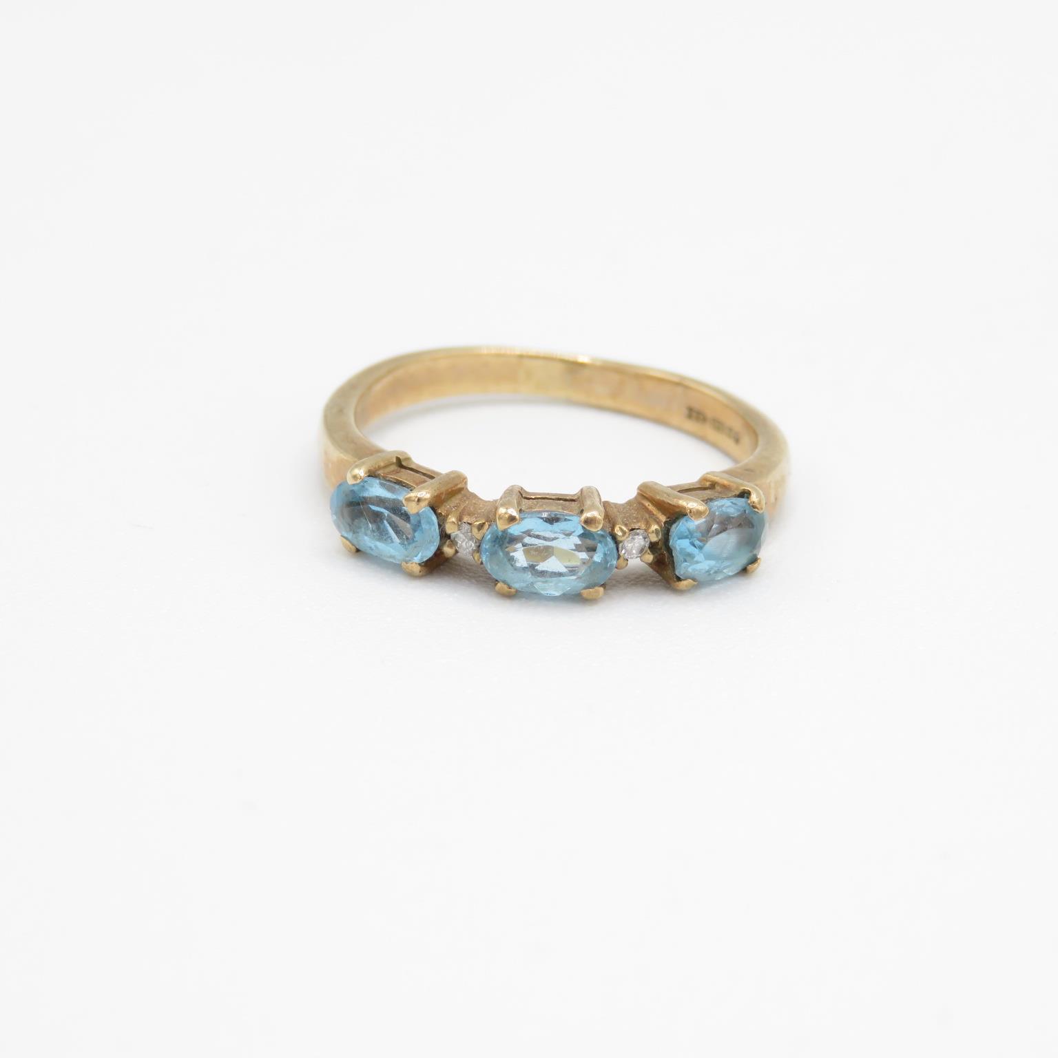 9ct gold blue topaz and diamond set band dress ring Size H 1/2 - 2 g