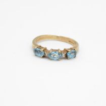 9ct gold blue topaz and diamond set band dress ring Size H 1/2 - 2 g