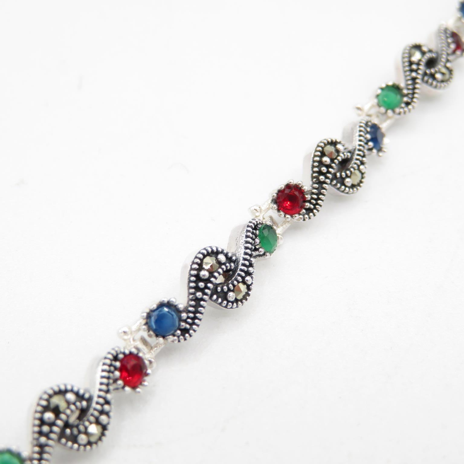 HM 925 Sterling Silver bracelet set with green, blue and red stones (12g) in excellent condition - - Bild 2 aus 5