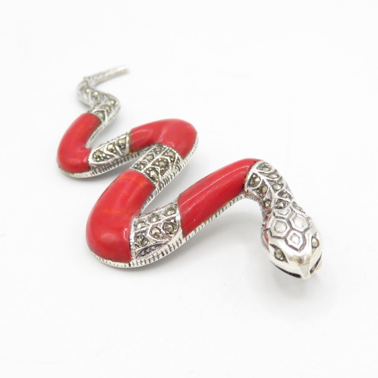 HM Sterling Silver 925 Snake pendant set with red stones and stone eyes (10.6g) In excellent - Image 2 of 6