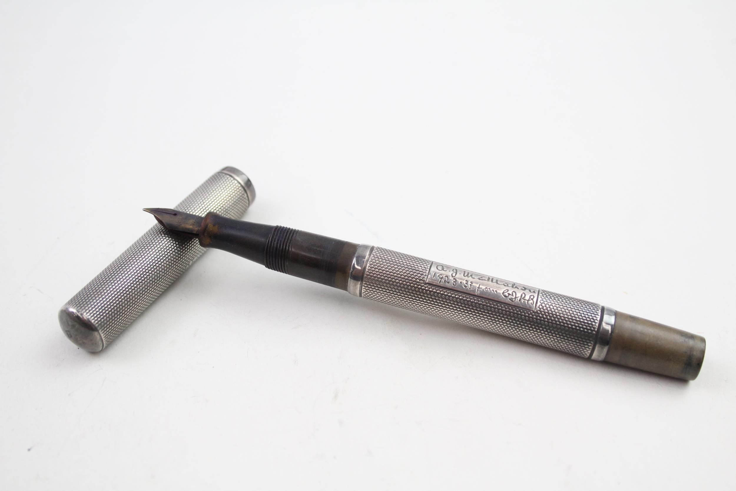 Vintage WATERMAN Ideal .925 Sterling Silver Fountain Pen w/ 14ct Nib WRITING 27g - Hallmarked 1933