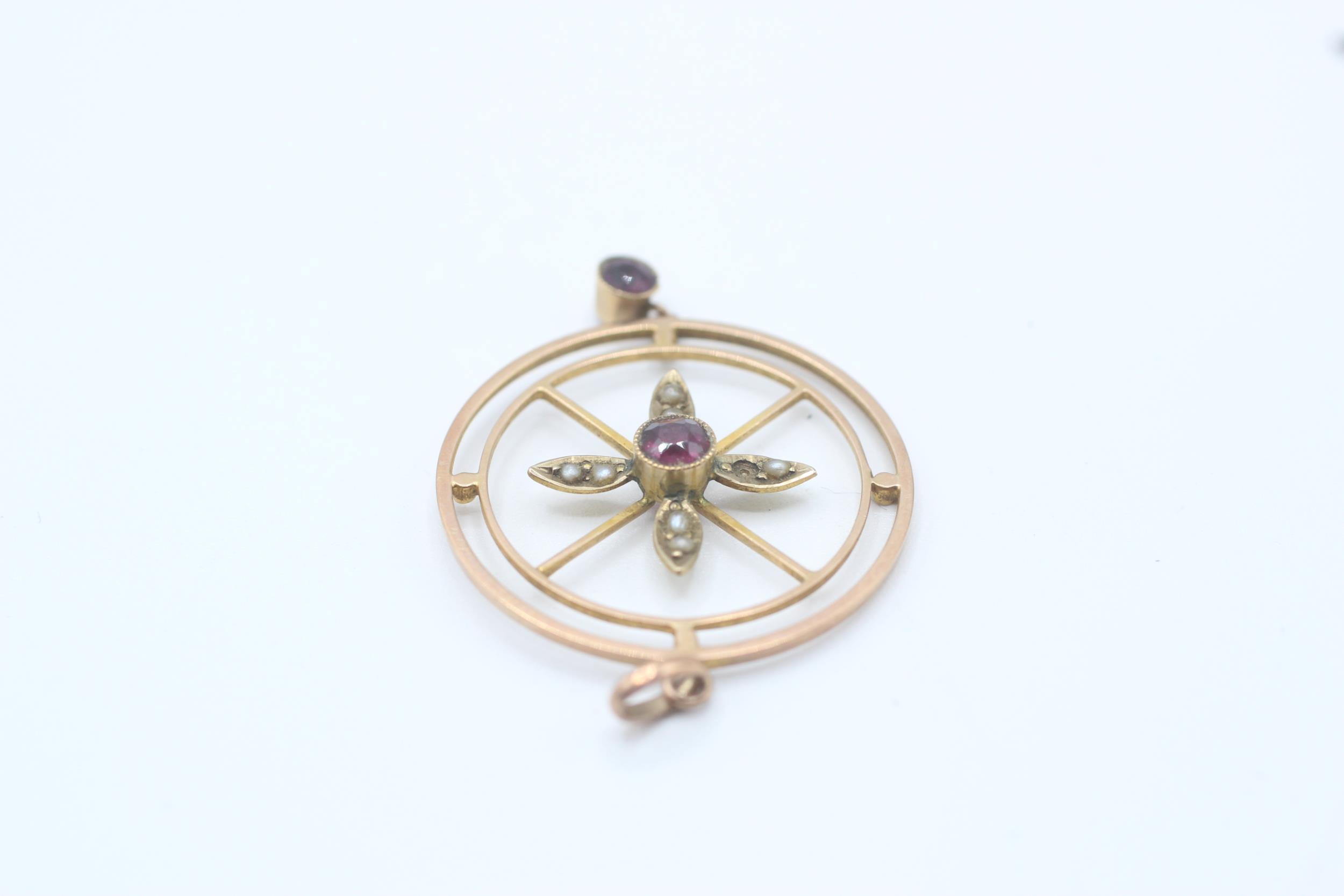 9ct gold antique garnet & seed pearl pendant - 92 g