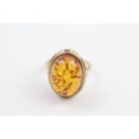 9ct gold cabochon cut amber dress ring (3.6g) Size L