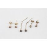3x 9ct gold sapphire & ruby earrings - 0.8 g