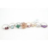 A collection of silver stone set rings including emerald and ruby (33g) Size N, N, N, O, P, P, Q, R