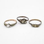 Selection of 3x vintage gold and silver rings 5.3g