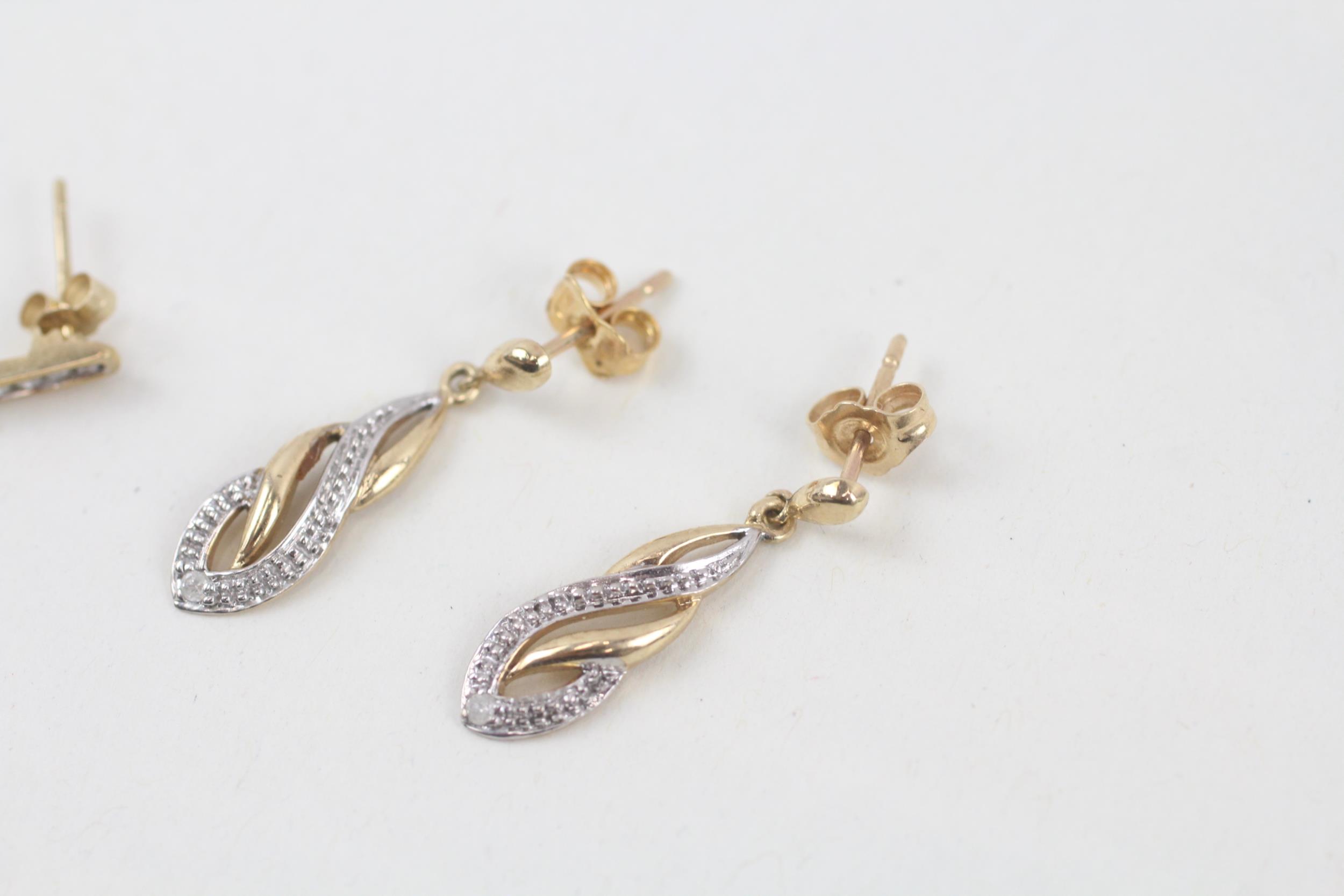 2x 9ct gold diamond drop earrings - 3.4 g - Image 5 of 7