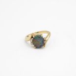 9ct gold vintage opal triplet & diamond dress ring, claw set (3.6g) Size M