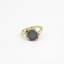 9ct gold vintage opal triplet & diamond dress ring, claw set (3.6g) Size M