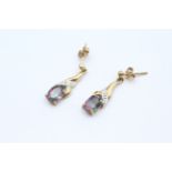 9ct gold diamond & mystic topaz dangle earrings - 1.6 g