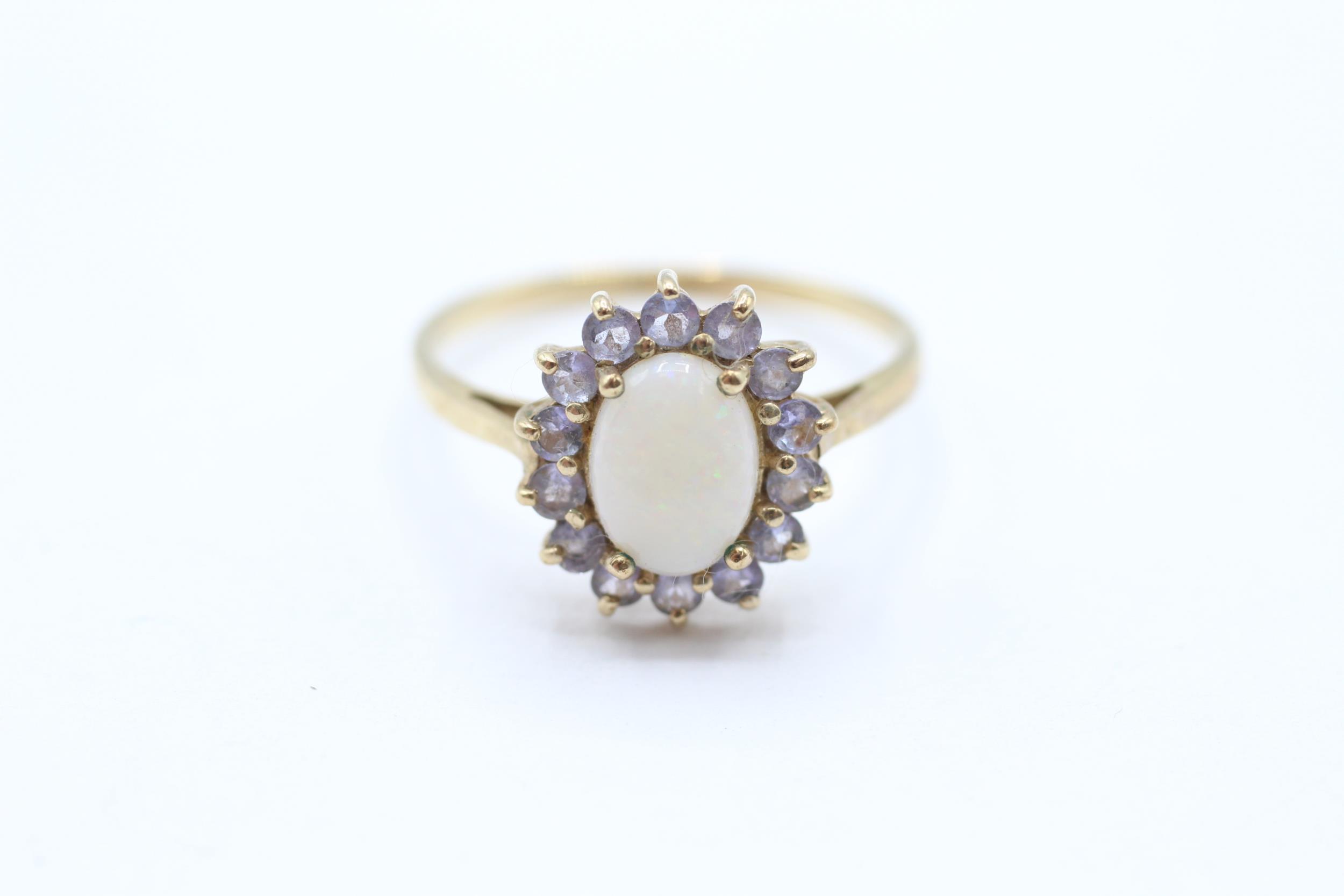 9ct gold opal and tanzanite set cluster ring Size P - 2 g