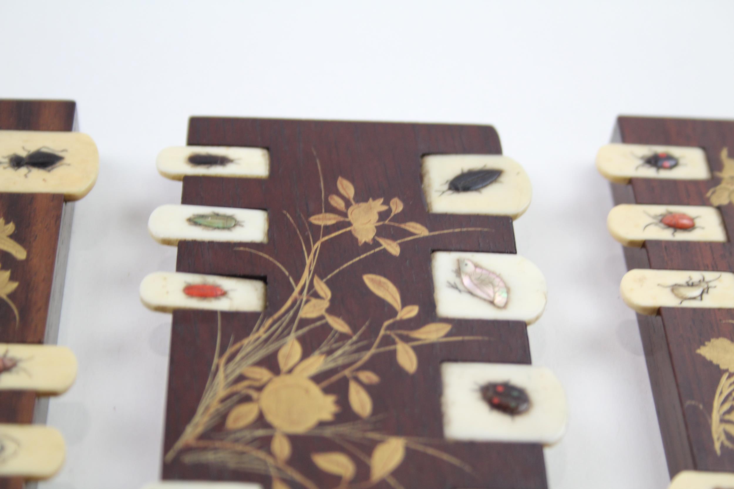 3 x Antique Japanese Mahogany Game Markers / Counters w/ Animal Detail - In antique condition - Image 4 of 8