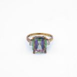 9ct gold mystic topaz & diamond dress ring, claw set (3.3g) Size O