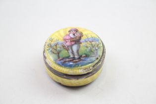 Antique / Vintage .925 Sterling Silver Guilloche Enamel Pill / Trinket Box (21g) - w/ Yellow