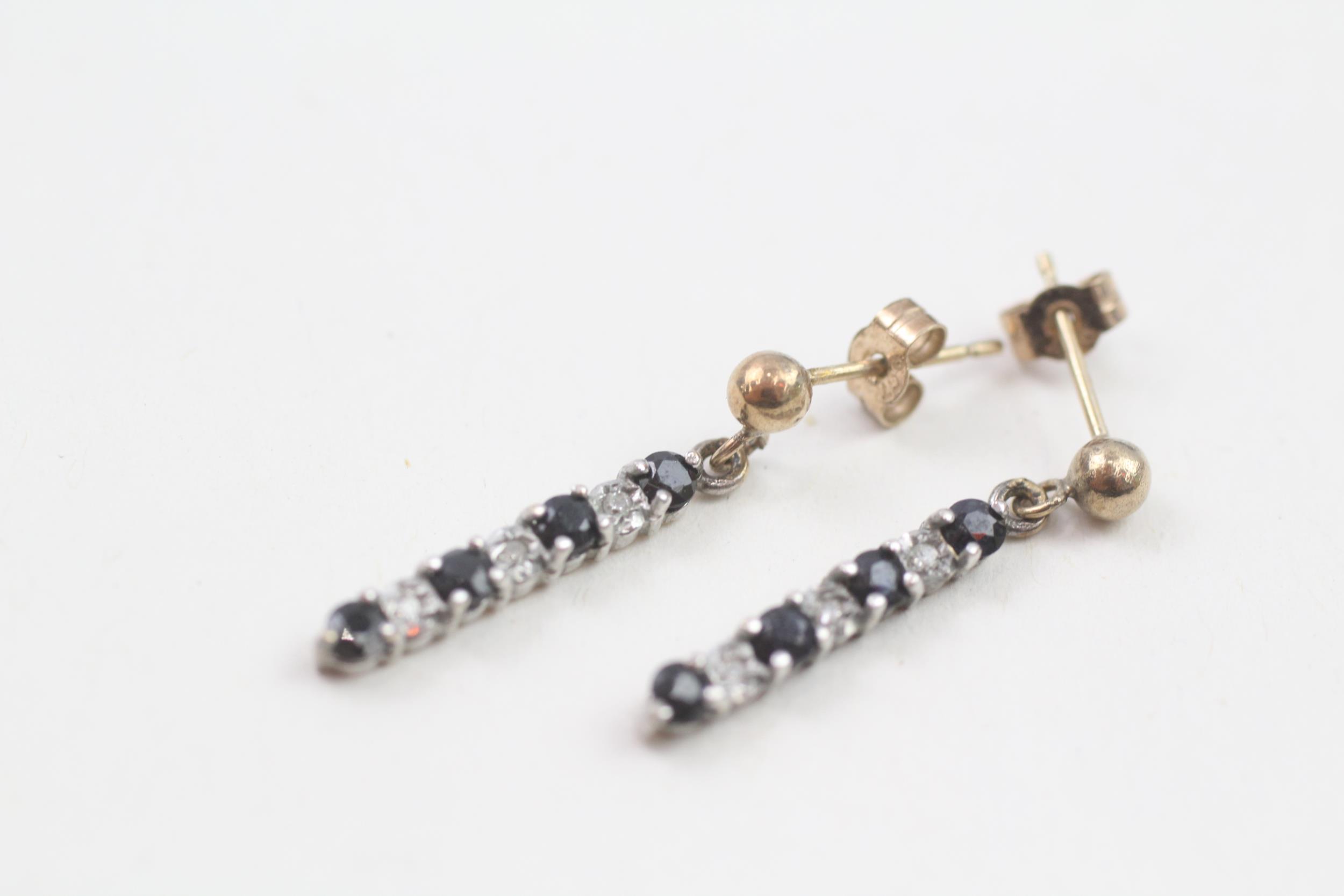 9ct gold sapphire & diamond drop earring with scroll backs (1.3g) - Image 2 of 4