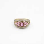 9ct gold pink sapphire & diamond dress ring, claw set (3.5g) Size P