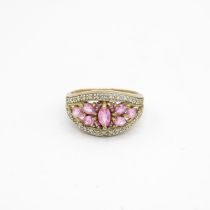 9ct gold pink sapphire & diamond dress ring, claw set (3.5g) Size P