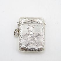 Novelty HM 925 Sterling Silver Golfing Vesta with hinged lid closing tightly (23.3g) 45mm x 30mm. In