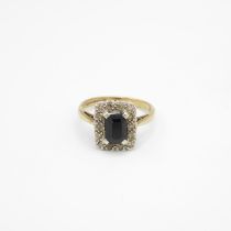 9ct gold sapphire and diamond halo ring Size L - 2.8 g