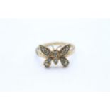 9ct gold blue gemstone butterfly dress ring Size N - 2.5 g