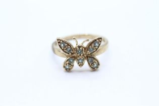 9ct gold blue gemstone butterfly dress ring Size N - 2.5 g