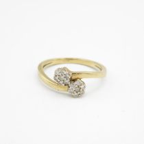 9ct gold diamond cluster toi et moi ring Size O - 2.1 g