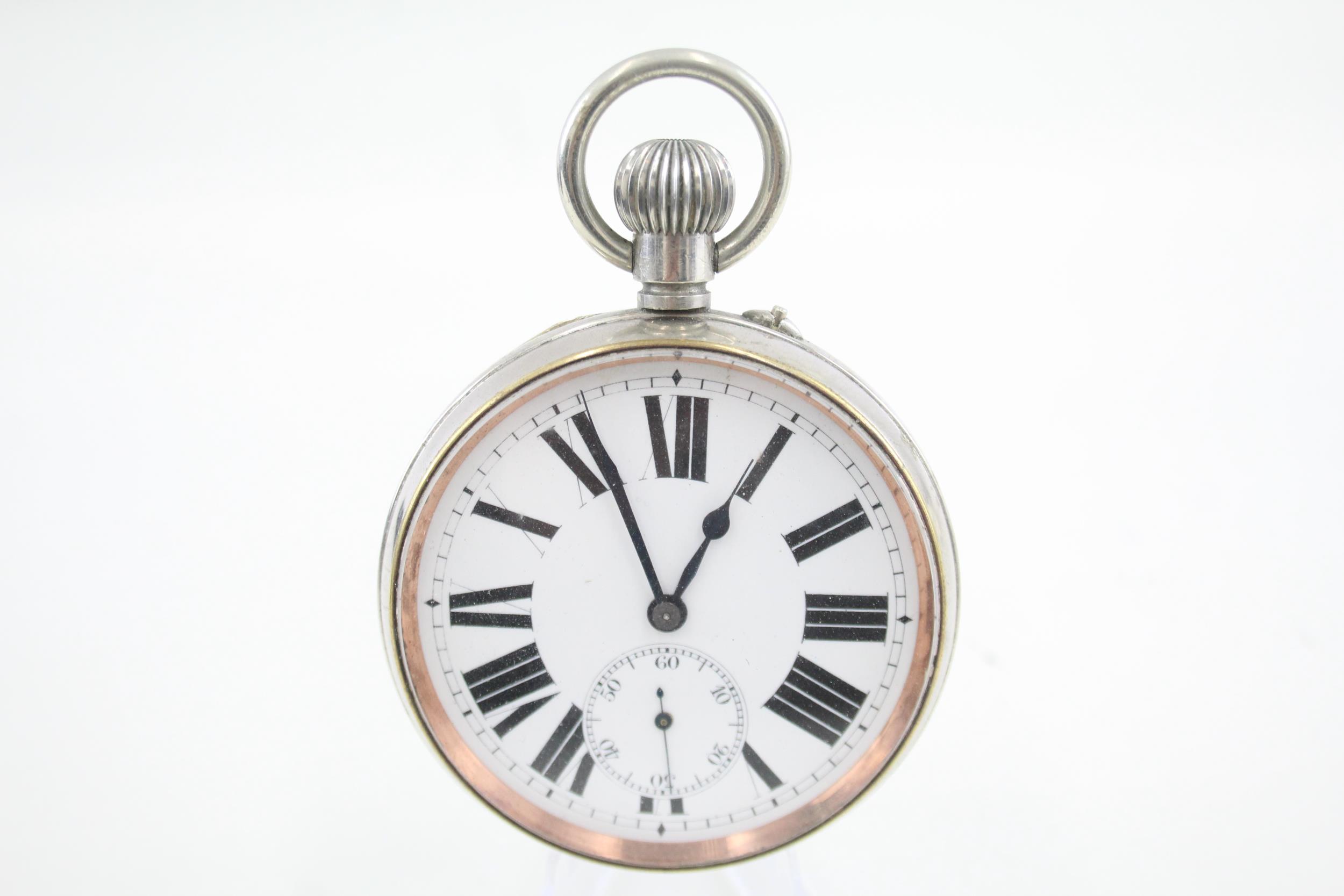 Vintage Jumbo Open Face Pocket Watch w/ Silver Fronted Case Hand-Wind WORKING - Vintage Jumbo Open - Image 4 of 6