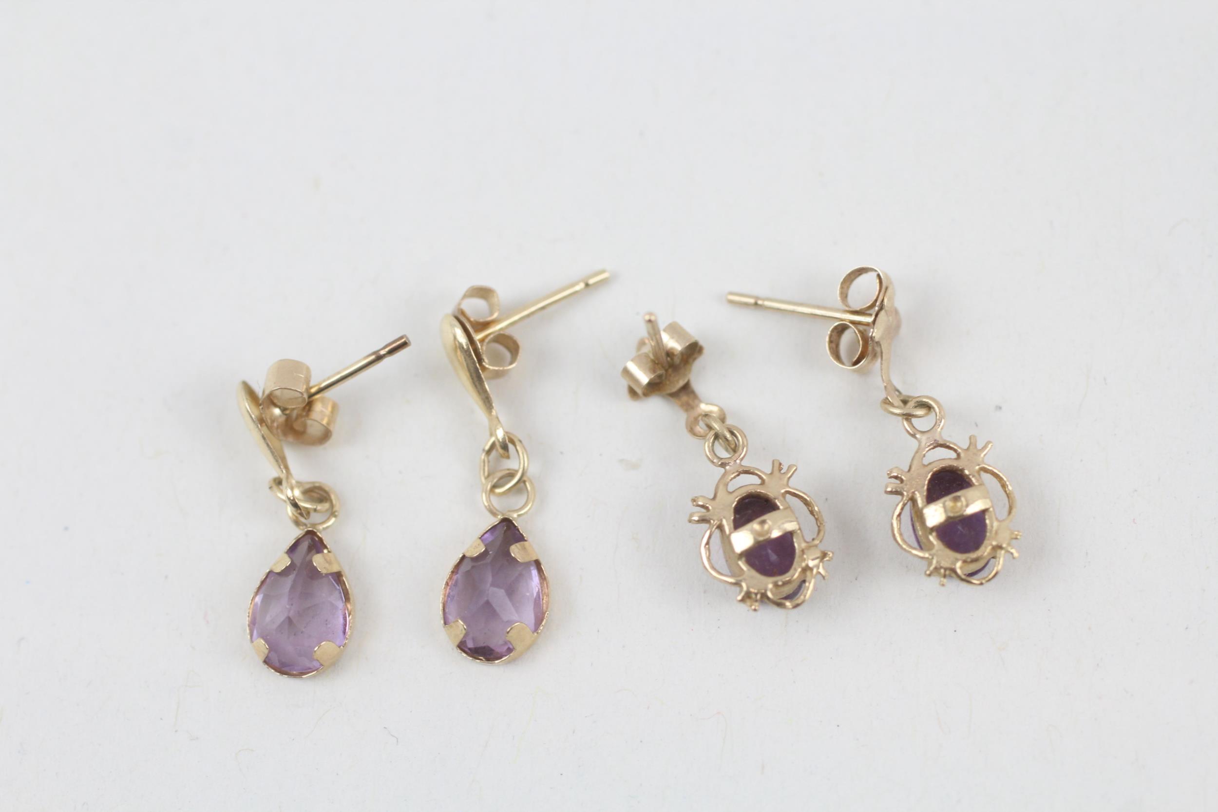 2x 9ct gold amethyst drop earrings with scroll backs - 1.5 g - Image 6 of 8