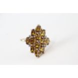 9ct gold diamond & brown gemstone cluster ring (3.5g) Size M