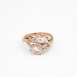 9ct gold oval cut morganite & diamond dress ring Size R - 3.3 g