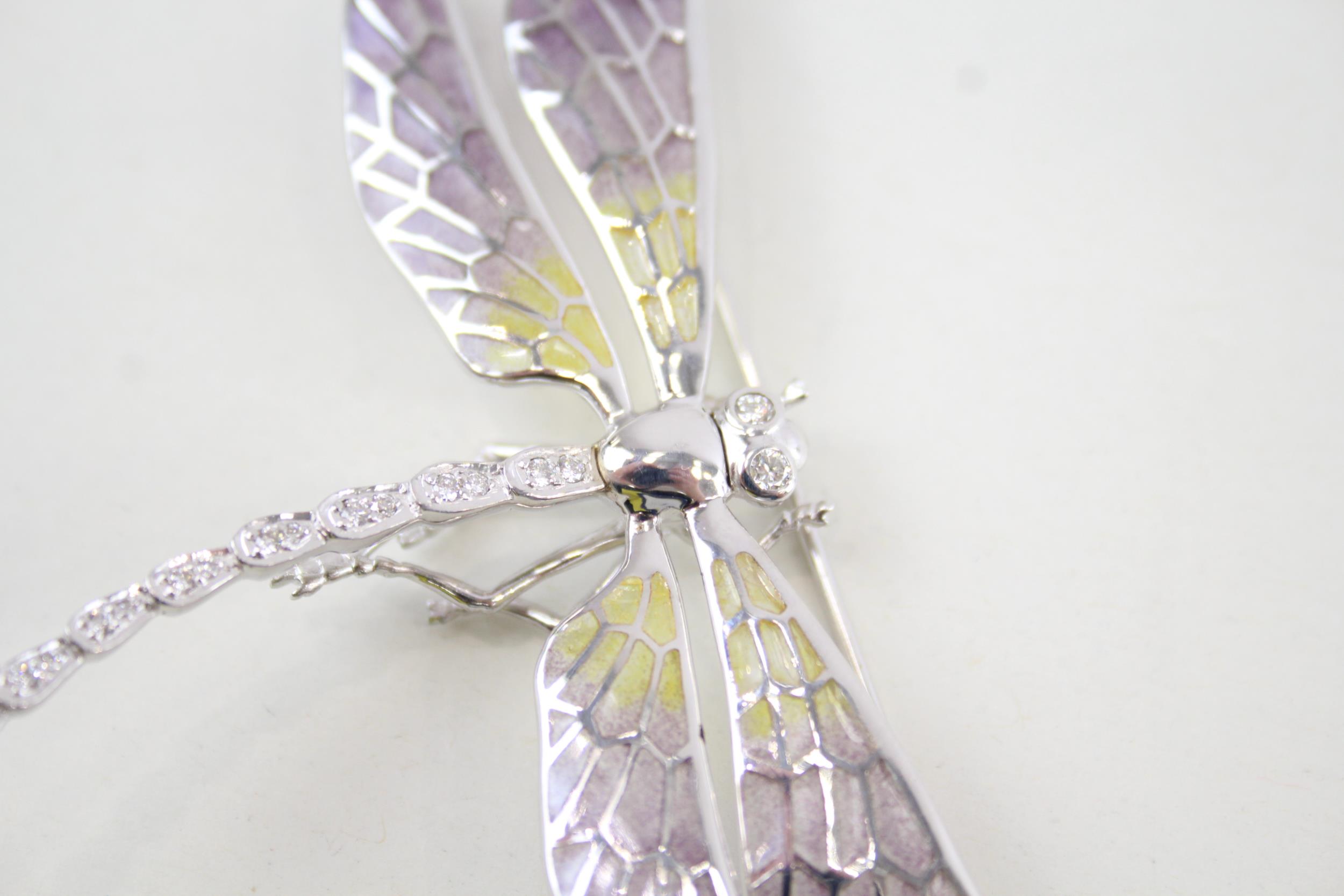 Two sterling silver dragonfly brooches including marcasite, amethyst (34g) - Image 5 of 6