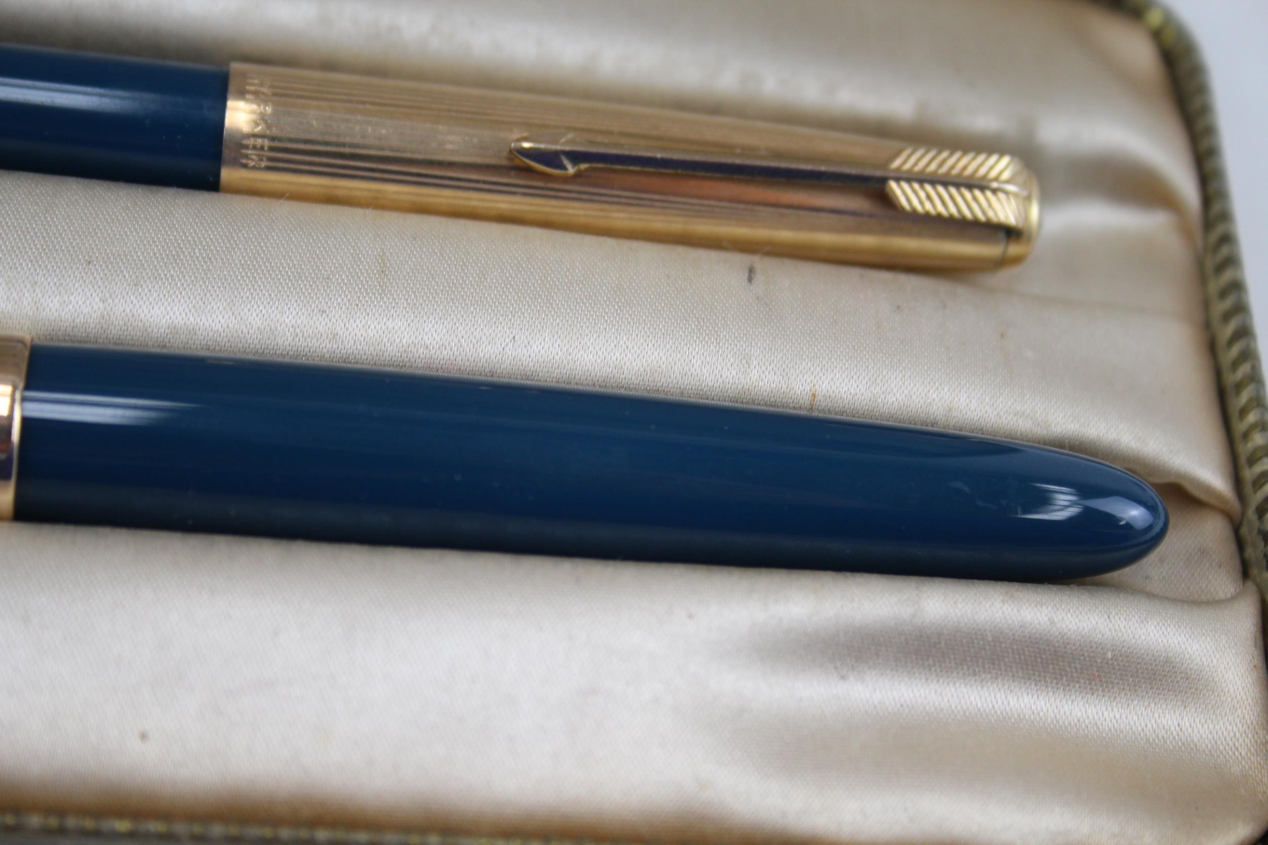 Vintage PARKER 51 Teal Fountain Pen w/ 14ct Nib, Rolled Gold Cap, Ballpoint, Box - w/ 14ct Nib, - Image 5 of 6